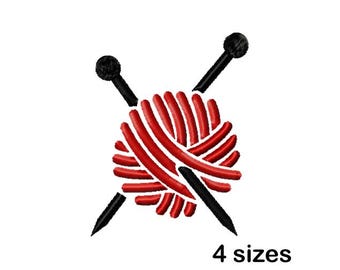 Knitting Yarn Ball Machine Embroidery Design, Knitting Needles Pattern, Digital Download