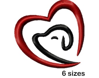 Dog Heart Outline Machine Embroidery Design, Pet Love Satin Stitch Embroidery File, Instant Download