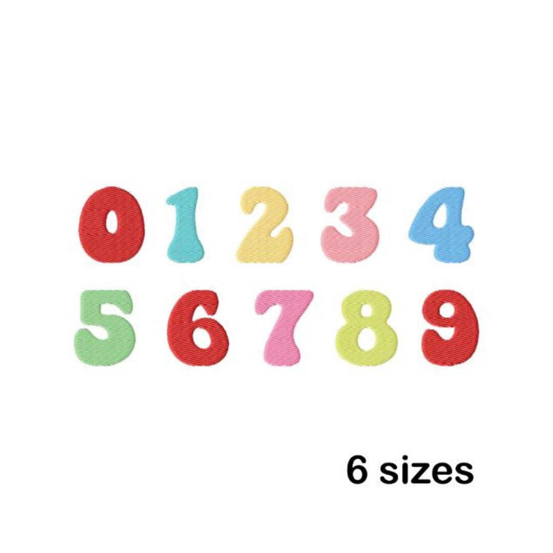 Numbers Machine Embroidery Design, Colorful Filled Digits 0-9, Instant ...
