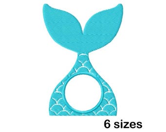 Diseño de bordado a máquina de cola de sirena, marco de monograma, descarga instantánea