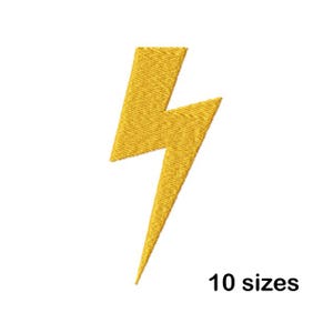 May include: A yellow lightning bolt embroidery design. 10 sizes.