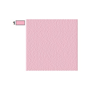 May include: A square of pale pink fabric with a diagonal ribbed texture. A small, rectangular swatch of the same pink colour is in the upper left corner, with the number "1" printed in black.