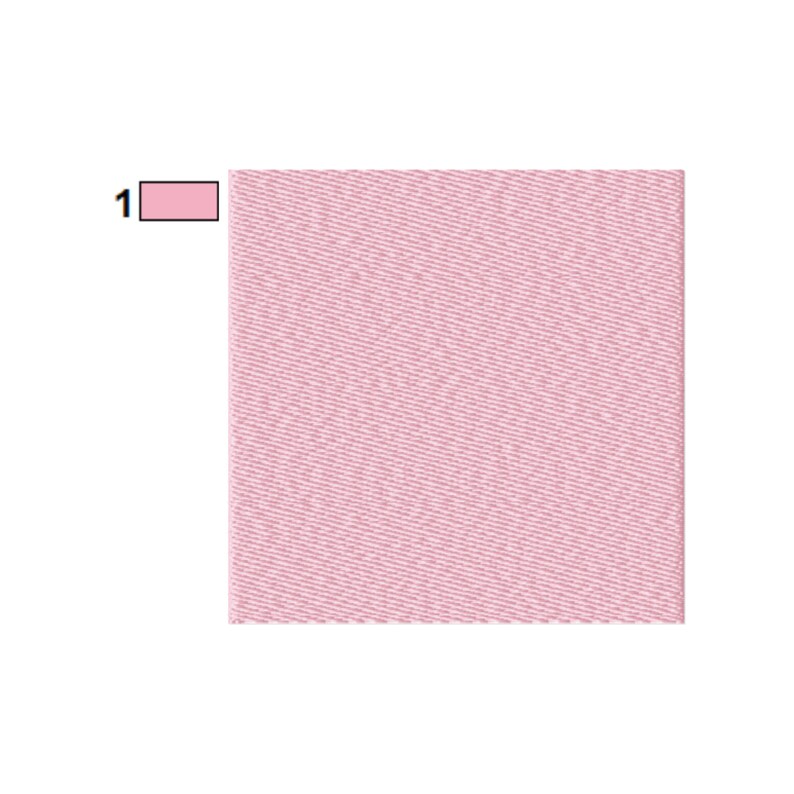 May include: A square of pale pink fabric with a diagonal ribbed texture. A small, rectangular swatch of the same pink colour is in the upper left corner, with the number "1" printed in black.