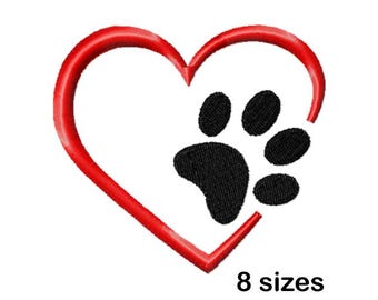 Heart and Paw Print Machine Embroidery Design, Pet Lover Outline, Instant Download