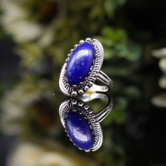 Gothic Blue Sapphire 9x6mm Coffin Shaped Statement Ring Set for Wedding in  18K Rose Gold Art Deco Coffin Bridal Set