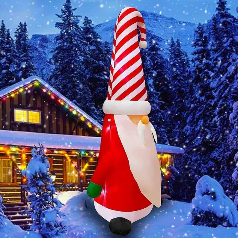 Christmas Inflatable Gnome W Big Hat 7ft Tall Etsy