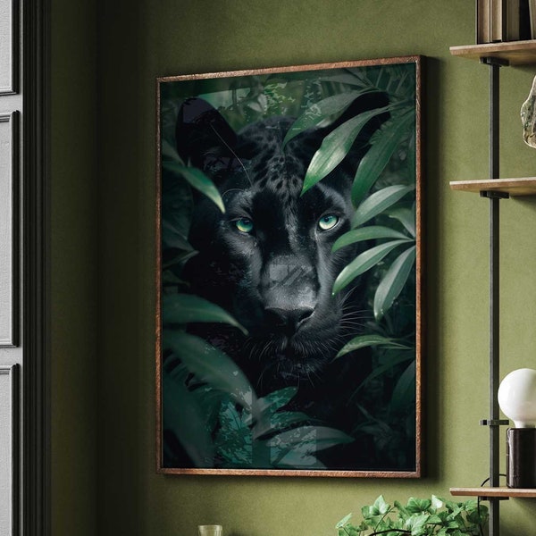 Schwarzer Panther Portrait im Dschungel Black Panther Poster Premium AP3044 / Animal Art / Wandbild Wandbilder
