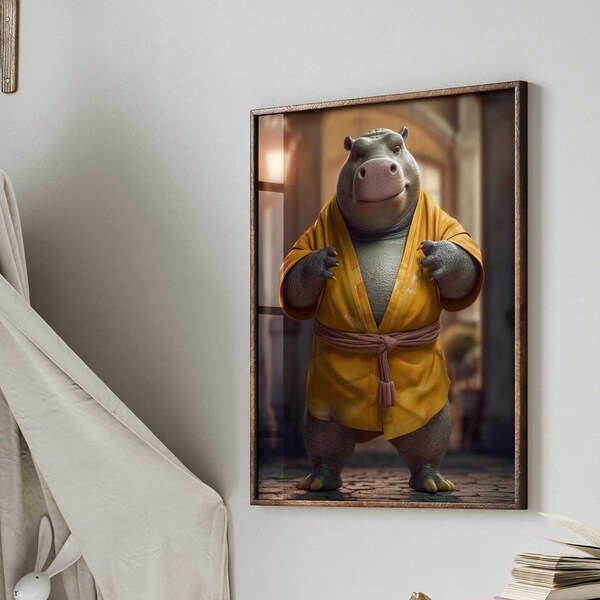 Nilpferd portrait / Kung Fu / Hippo Poster Premium AP3113 / Animal Art / Wandbild Wandbilder