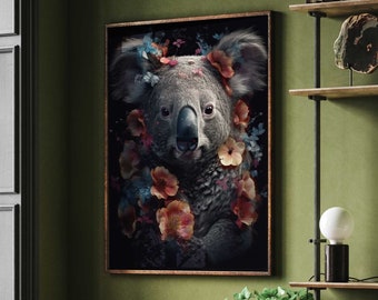 Koala Portrait Mit Blumen Koala Poster Premium AP3007 / Animal Art / Wandbild  Wandbilder - Etsy