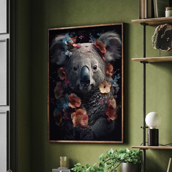 Koala Portrait mit Blumen Koala Poster Premium AP3007 / Animal Art / Wandbild Wandbilder