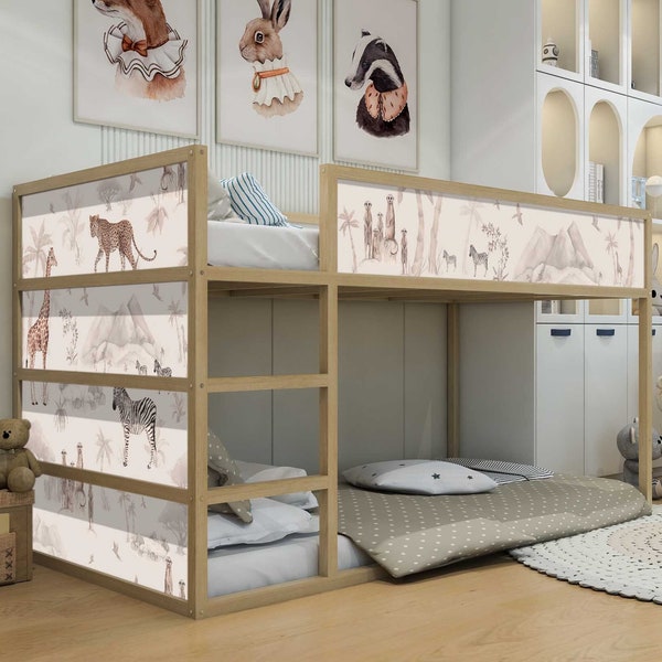 Aufkleber für IKEA KURA Kinderbett Klebefolie Möbelfolie Sticker Kinderzimmer Bett Safaritiere Wüste (Ohne Möbel) IKB502