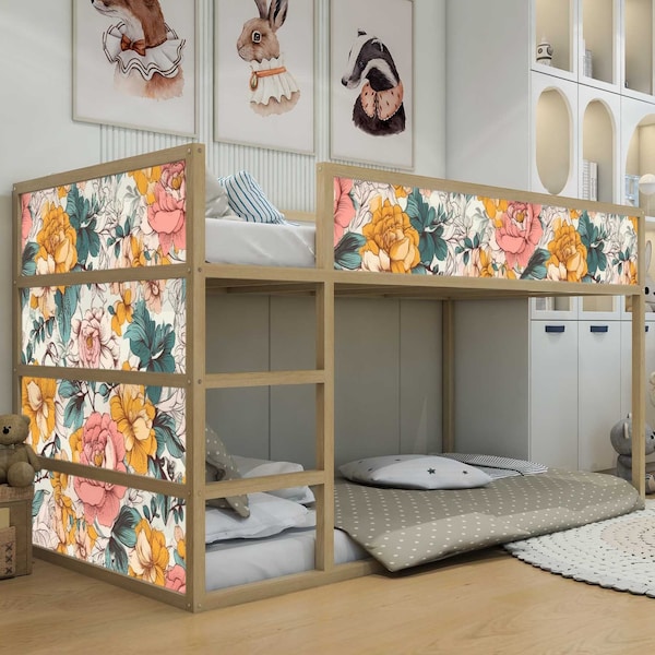 Aufkleber für IKEA KURA Kinderbett Klebefolie Möbelfolie Sticker Kinderzimmer Bett Blumen (Ohne Möbel) IKB507