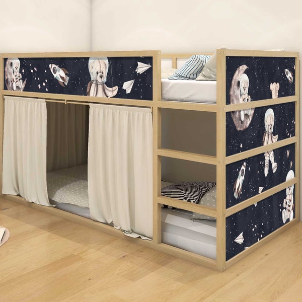 Aufkleber für IKEA KURA Kinderbett Klebefolie Möbelfolie Sticker Kinderzimmer Bett Teddy Astronaut (Ohne Möbel) IKB501