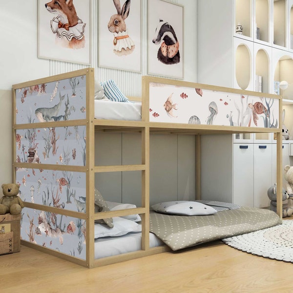 Aufkleber für IKEA KURA Kinderbett Klebefolie Möbelfolie Sticker Kinderzimmer Bett Unterwasserwelt (Ohne Möbel) IKB513