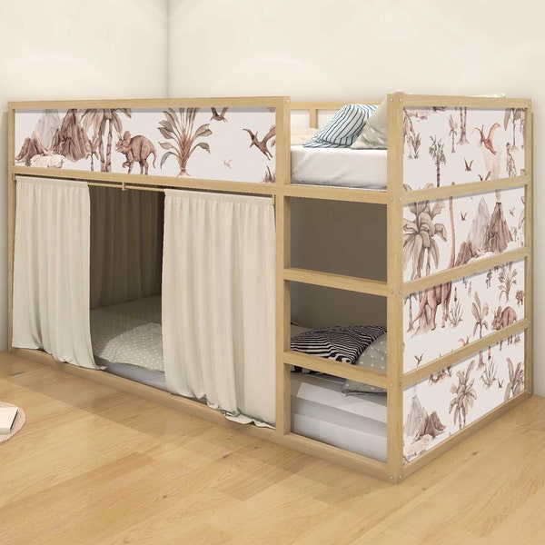 Aufkleber für IKEA KURA Kinderbett Klebefolie Möbelfolie Sticker Kinderzimmer Bett Dinosaurier Wüste (Ohne Möbel) IKB512