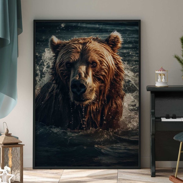 Bär Portrait im Wasser Bear Poster Premium AP3038 / Animal Art / Wandbild Wandbilder