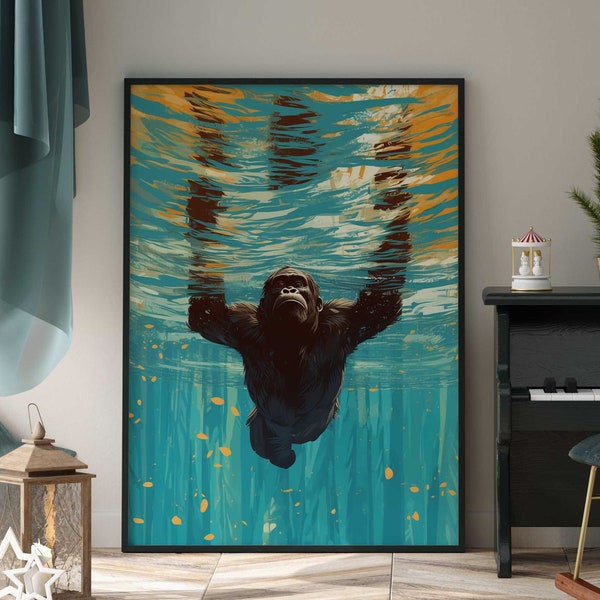 Gorilla portrait unter Wasser / Gorilla Poster Premium AP3151 / Animal Art / Wandbild Wandbilder