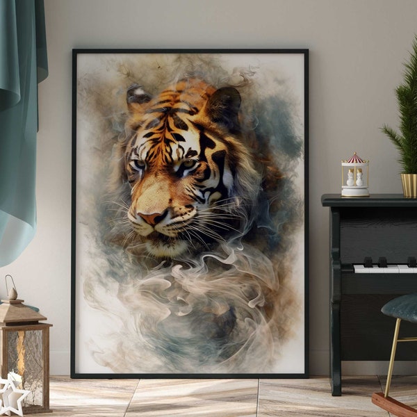 Tiger portrait aus Rauch / Tiger Poster Premium AP3174 / Animal Art / Wandbild Wandbilder