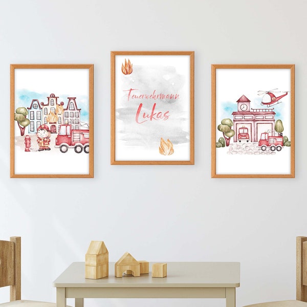 Kinderzimmer Poster Set Premium P767 / Feuerwehrmann Lukas Babyzimmer Wandbild Wandbilder