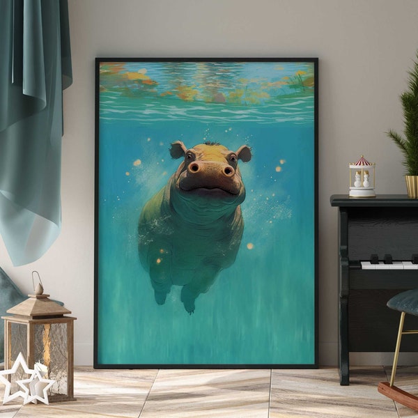 Nilpferd portrait unter Wasser / Hippo Poster Premium AP3152 / Animal Art / Wandbild Wandbilder