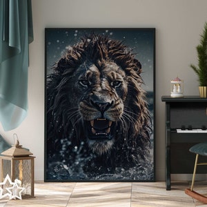 Löwe Portrait im Wasser Lion Poster Premium AP3040 / Animal Art / Wandbild Wandbilder