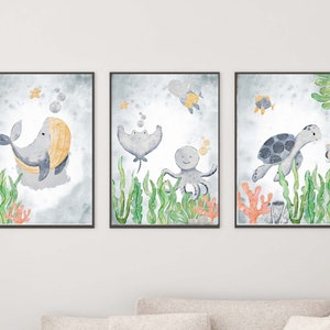 Kinderzimmer Poster Set Premium P721 / Unterwasserwelt Babyzimmer Wandbild Wandbilder