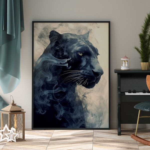 Panther portrait aus Rauch / Panther Poster Premium AP3173 / Animal Art / Wandbild Wandbilder