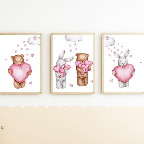 Kinderzimmer Poster Set Premium P709 / Teddybären Liebe Babyzimmer Wandbild Wandbilder