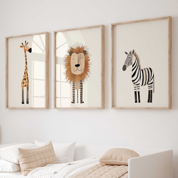 Kinderzimmer Poster Set Premium P787 / Safaritiere Babyzimmer Wandbild Wandbilder