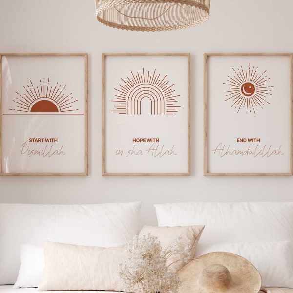 Start with Bismillah Poster Set Premium P792 / Hope with Inshallah | End with Elhamdulillah / Islamische Wandbild Wandbilder