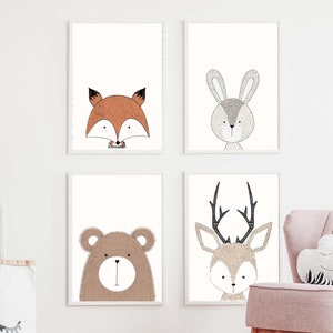 Kinderzimmer Poster Set Premium P715 / Waldtiere Babyzimmer Wandbild Wandbilder