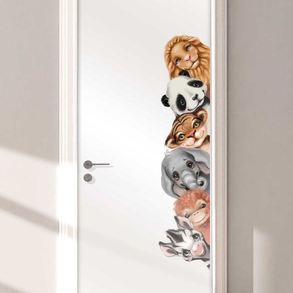 Türsticker Kinderzimmer Baby Löwe Panda Tiger Elefant Affe Zebra Sticker Tür Aufkleber Babyzimmer Türaufkleber selbstklebend T110