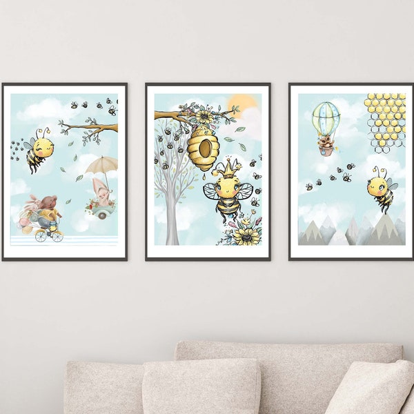 Kinderzimmer Poster Set Premium P714 / Bienen Babyzimmer Wandbild Wandbilder