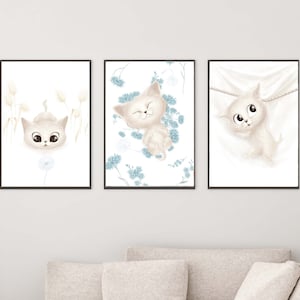 Kinderzimmer Poster Set Premium P729 / Katzen Babyzimmer Wandbild Wandbilder