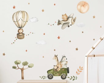 Cute Baby Safari Wall Decal Nursery Kids Stickers Babyroom Animals in Africa Watercolour V368