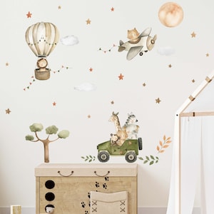 Cute Baby Safari Wall Decal Nursery Kids Stickers Babyroom Animals in Africa Watercolour V368