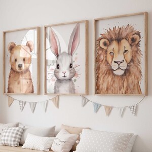 Kinderzimmer Poster Set Premium P791 / Niedliche Tiere Babyzimmer Wandbild Wandbilder