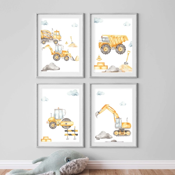 Juego de pósters Kinderzimmer Premium P757 / Baustelle Babyzimmer Wandbild Wandbilder