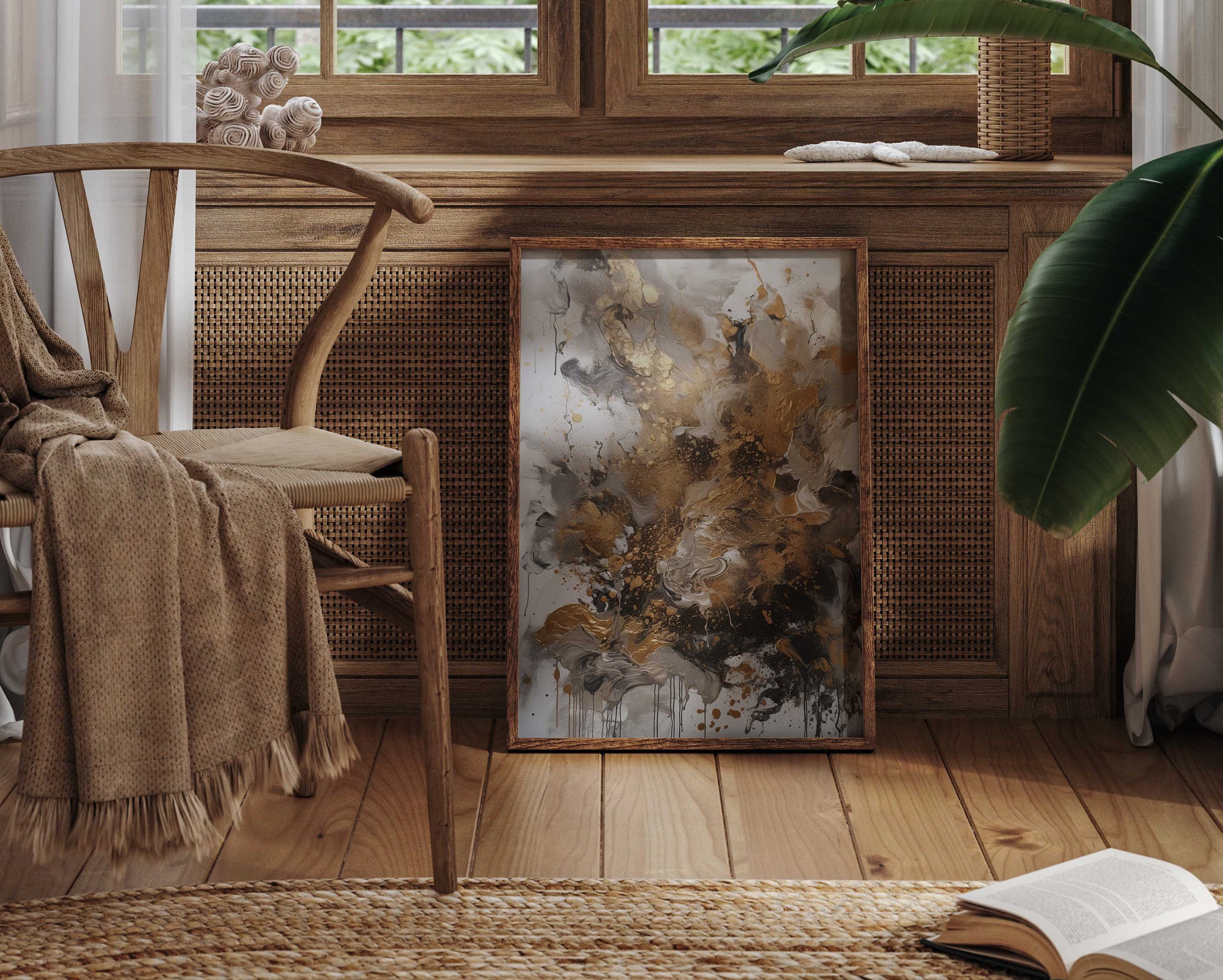 Abstrakte Kunst mit Acryl / beige & goldene Töne / Poster Premium AP3055 / Abstract Art / Wandbilder