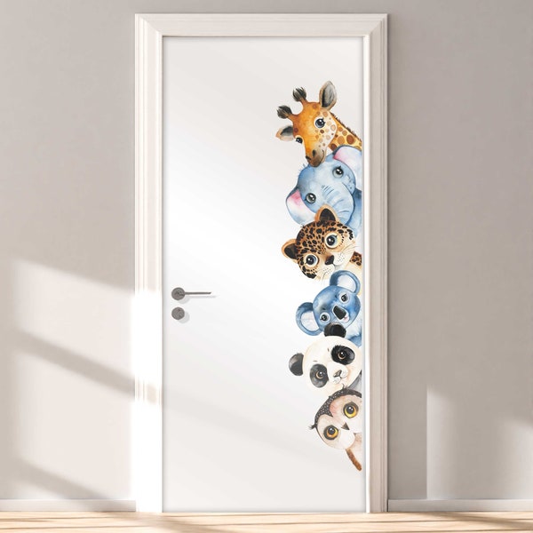 Türsticker Kinderzimmer Baby Löwe Girafe Elefant Leopard Koala Panda Eule Sticker Tür Aufkleber Babyzimmer Türaufkleber selbstklebend T109