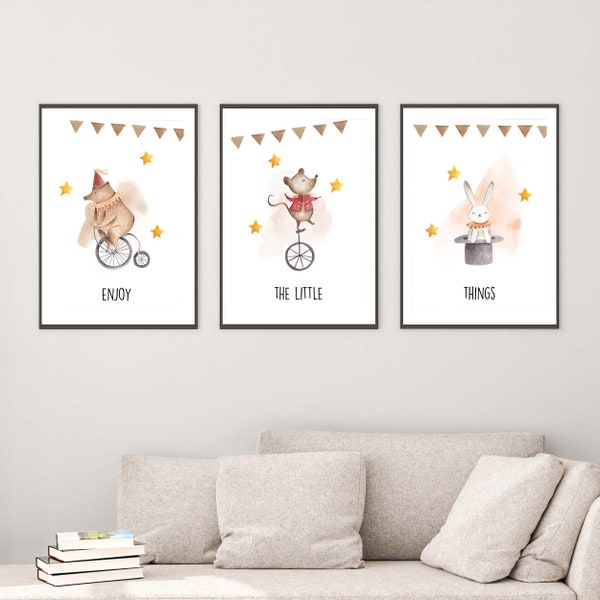 Kinderzimmer Poster Set Premium P719 / Zirkustiere Babyzimmer Wandbild Wandbilder