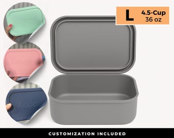 Personalized Large Rectangular Silicone Food Container – Leakproof Meal Prep Lunch Box (36 oz)
