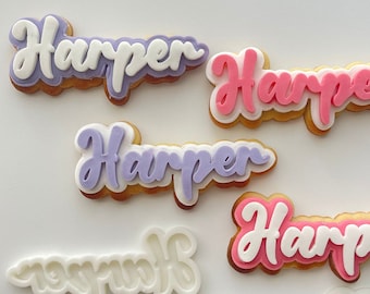 Sello y cortador de galletas con nombre personalizado en letra cursiva