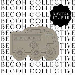 Tampon à biscuits et emporte-pièce pour camion de pompier, fichier STL d'impression 3D (téléchargement numérique)