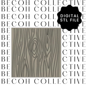 Puede incluir: Un archivo STL digital para un patrón de veta de madera. El patrón es un diseño repetitivo de veta de madera con un nudo en el centro.