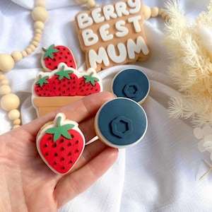 Mini Blueberry Cookie Stamp & Cutter, Debosser, Fondant Cookies, 3d Printed, Strawberries, Blueberries, Brunch, Fruits