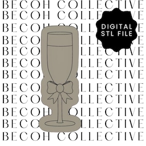 Digital STL File Champagne Flute with Bow Cookie Stamp & Cutter, STL File, Digital Download, Instant File, Fondant Cookies, 3d Printing,