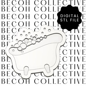 May include: A white bathtub with bubbles on top. The bathtub is a digital STL file for 3D printing.