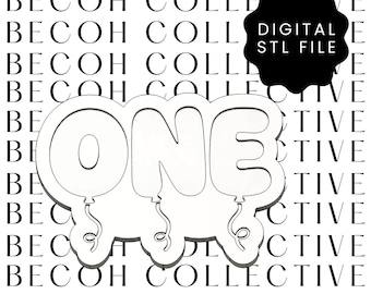 May include: A white "ONE" balloon-shaped design, with a shadow effect, is featured in the center. The background is a repeating pattern of the words "BECOH COLLECTIVE" in black. A black shape with the text "DIGITAL STL FILE" is in the upper right.
