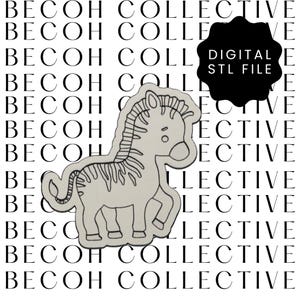 Op de afbeelding: Een digitaal STL-bestand voor het 3D-printen van een zebrabeeldje. De zebra staat op alle vier poten met zijn hoofd lichtjes naar de zijkant gekanteld. De zebra heeft een zwart-wit gestreept patroon.